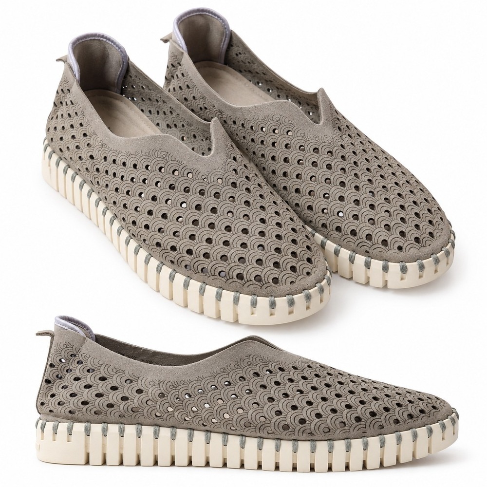 ILSE JACOBSEN Tulip 139 Slip-On Shoe Womens Sz EU/40 US/10 Grey Laser-Cut Unique